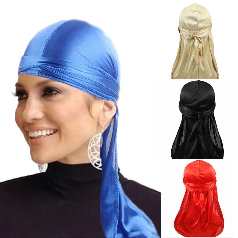 New Silky Durags Turban Braid Cancer Head Scarf Headscarves Ladies Hijab Hair Wrap Scarf Dorag for Men Female Turban