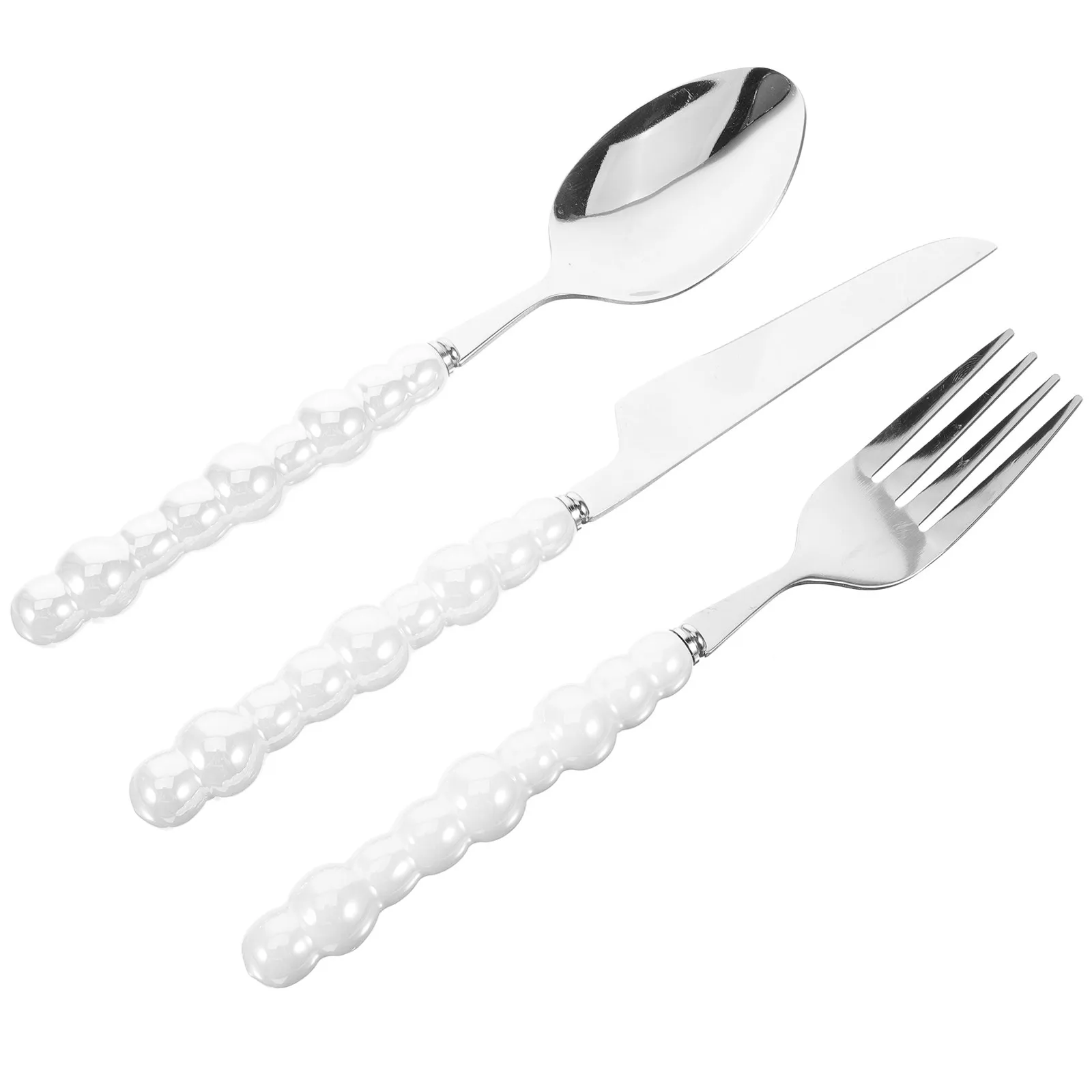 

Набор столовых приборов с жемчужными ручками: вилка и ложка из гладкой нержавеющей стали, легко моется, для дома, ресторана, вечеринок, фуршетов, ужинов