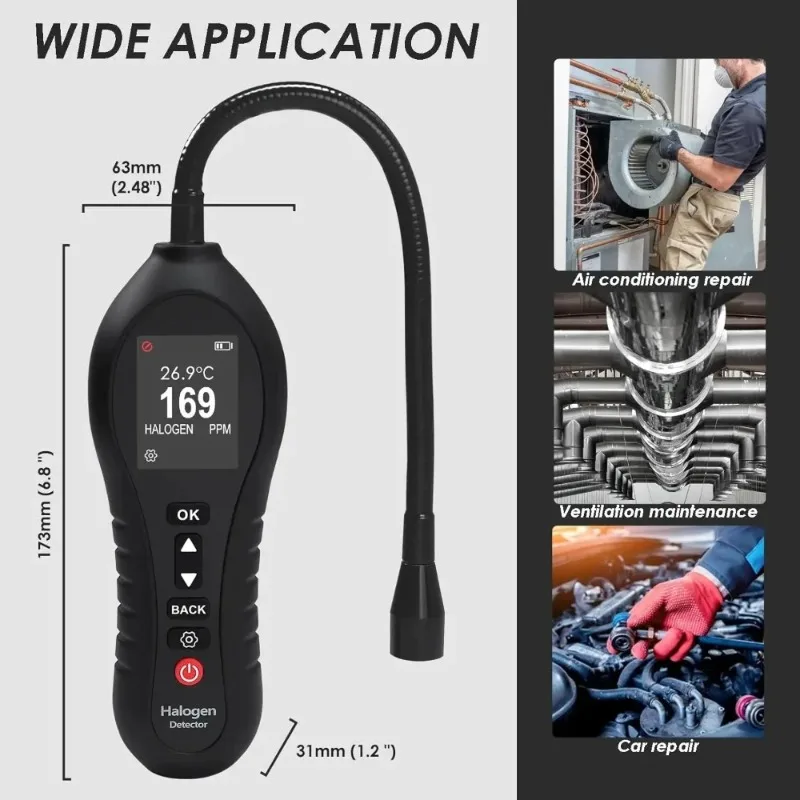 

Refrigerant Leak Detector HVAC,0-1000ppm Freon Leak Detector Halogen Gas Freon Sniffer Car AC Leak Detector CFCs HCFCs HFCS R12
