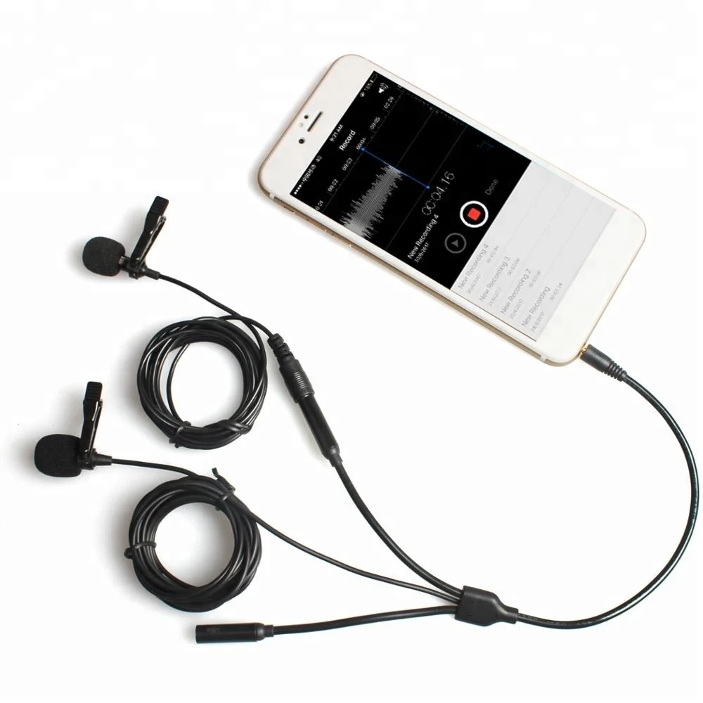 

High Sensitive Dula Heads Clip on Lapel Lavalier Interview Recording Microphone