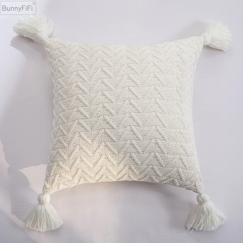 Cuhion-funda de almohada de punto suave para decoración del hogar, funda de almohada cuadrada para sofá cama, 45x45cm, color rosa, gris, crema,