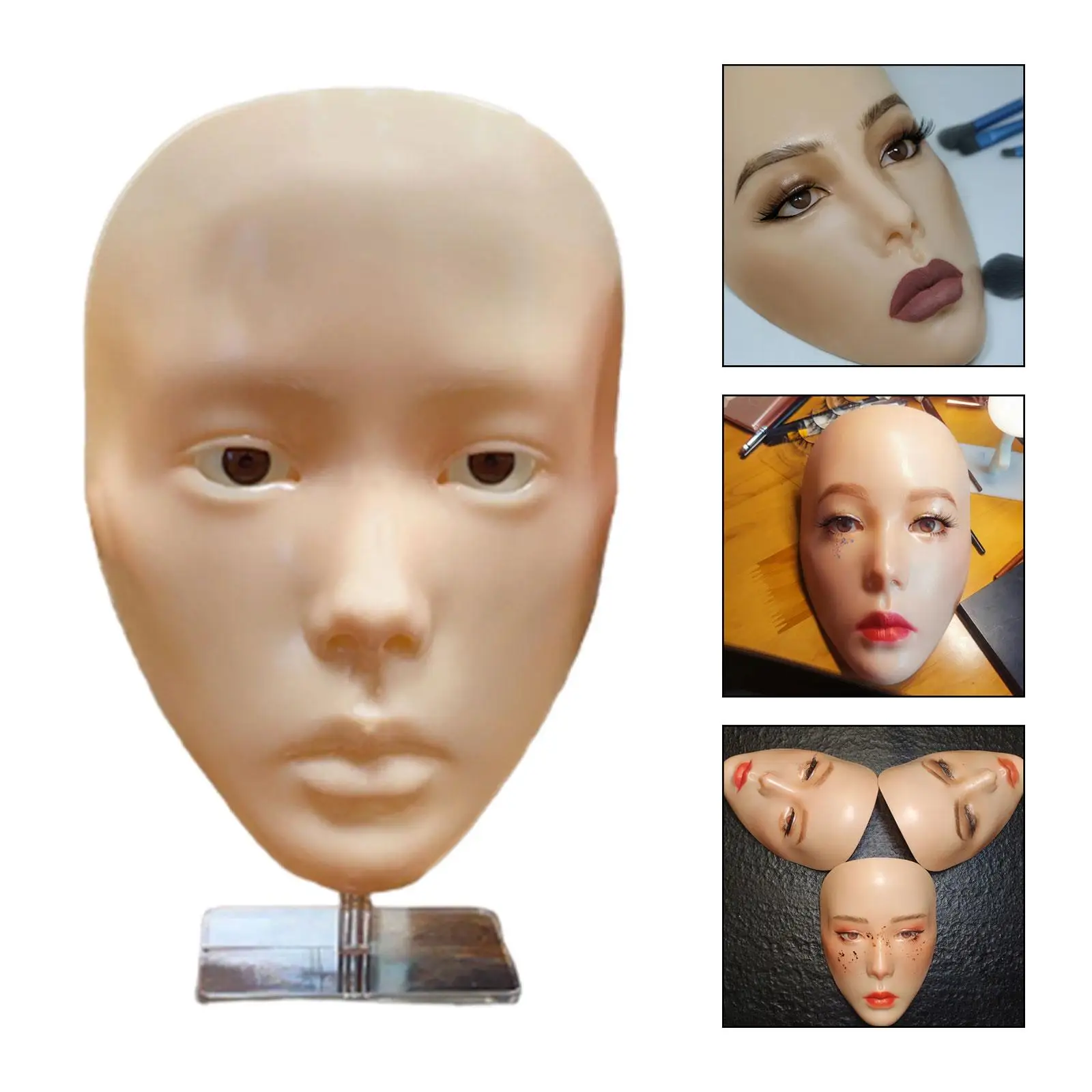 3D Face Makeup Practice Pad Silicone Mannequin Head with Stand for Beginner Eye Shadow Liner and Full Face Exercise Kit