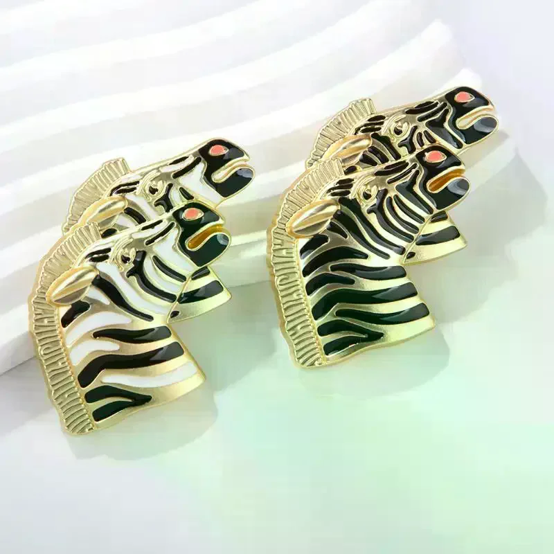 Vintage Enamel Animal Zebra Head Brooch For Women Clothing Coat Accessories Gifts
