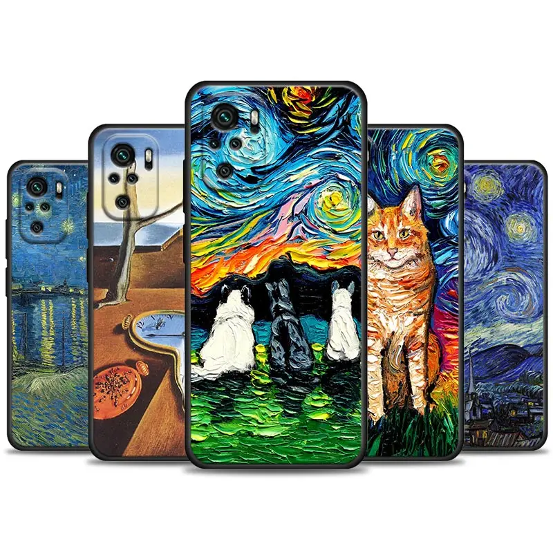 

3D Retro Oil Painting Van-Gogh Cat Phone Case For Xiaomi Redmi Note 11 10 9 8 Pro 9S 8A 10S 11S Cover For Redmi Note 8Pro 10Pro