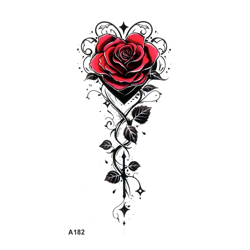 5 Sytles Love Red Rose Waterproof Temporary Tattoos Men Vines Body Art Fake Tatoo Sleeves For Kids Flash Tattoo Stickers