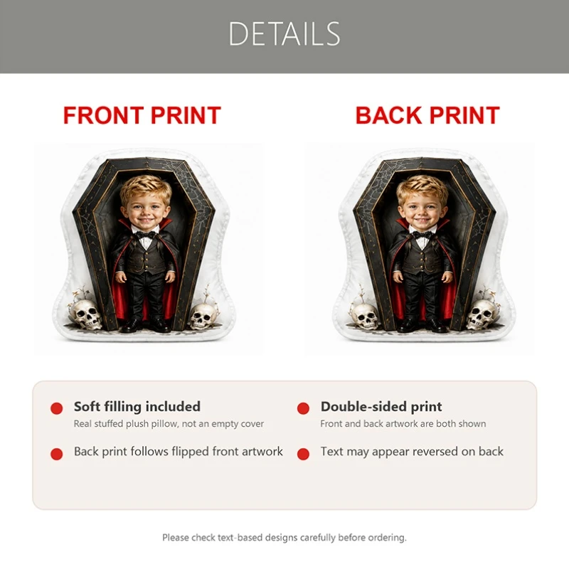 Custom Personalized Photo Vampire Costume Shaped Pillow, Funny Gothic Style Custom Picture Decorative Cushion, Unique Home Decor