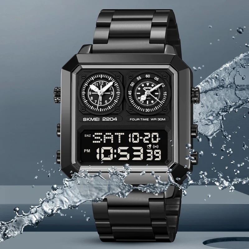 Moda digital luminosa relógios masculinos pulseira de aço inoxidável à prova dwaterproof água cronômetro esporte masculino relógio de negócios casual para homem