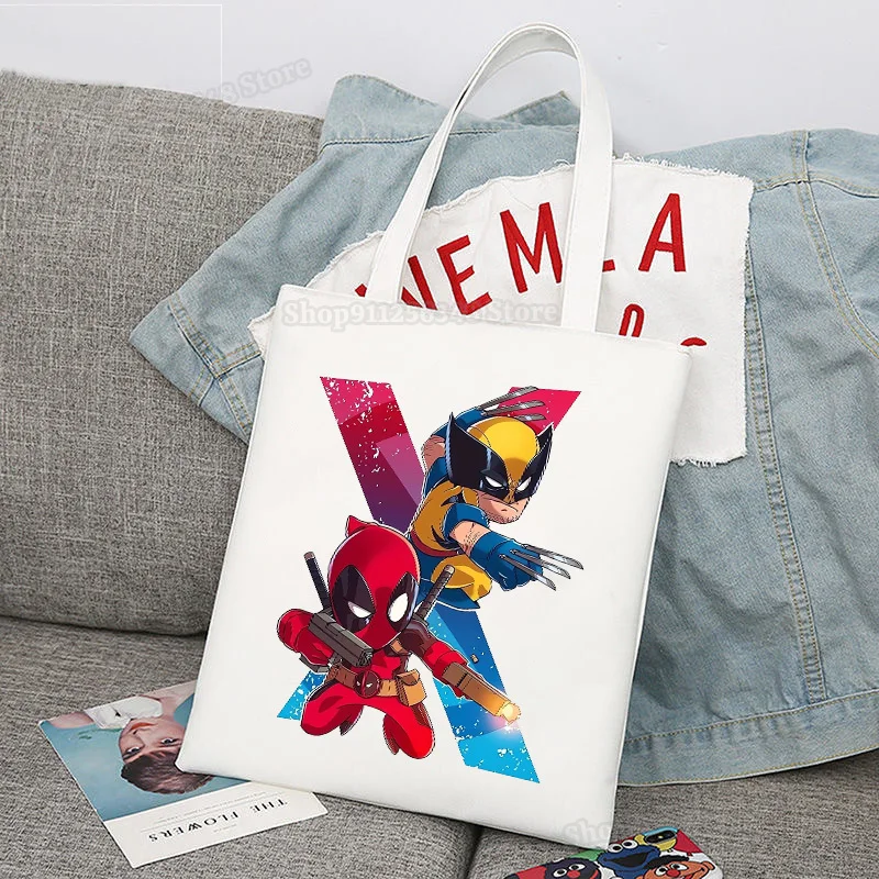 Deadpool & Wolverine Large Capacity Canvas Shoulder Handbag Eco-Friendly Tote Bags Marvel Figure Print Reusable Shopping Travel