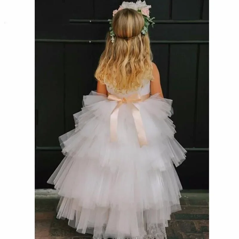 Round Neck Flower Girl Dress Applique  Wedding Guest Dress Elegant Flower Child Party Dinner First Communion Ｐrincess Gift