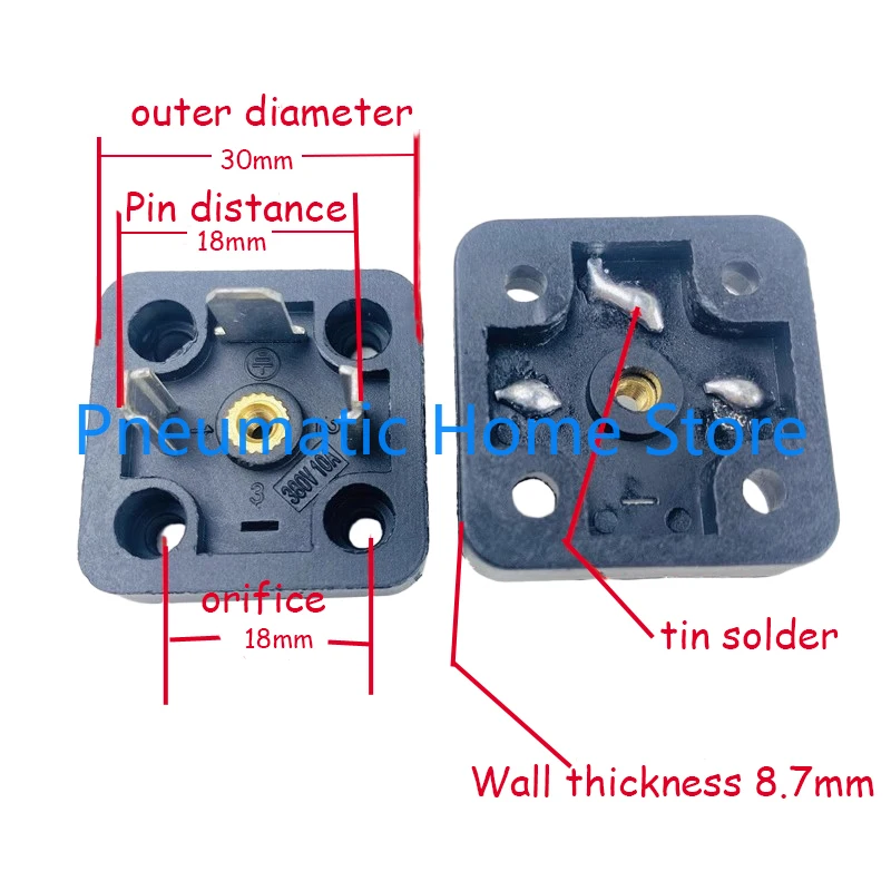 10pcs/lot DIN43650A Solenoid Valve Plug Socket Pin Connector Junction Box Square Base