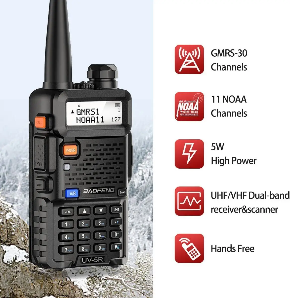 Baofeng UV-5R GMRS рация двухдиапазонная УКВ УВЧ дальнего действия высокой мощности NOAA перезаряжаемая UV5R UV 5R портативная любительская двусторонняя радиостанция