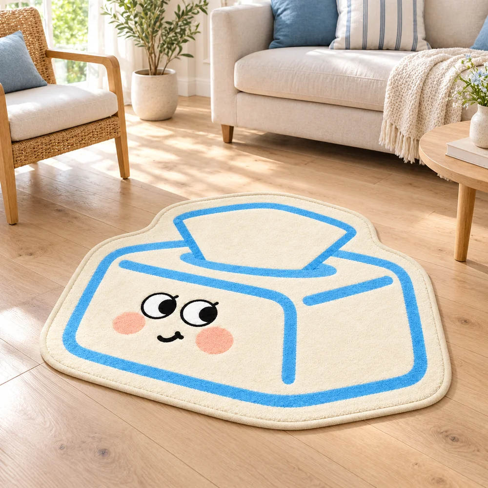 Cartoon Tissue Box Shaped Rug, Creative Irregular Flannel Floor Mat for Bedroom Living Room Bathroom Entryway Home Decor Gift