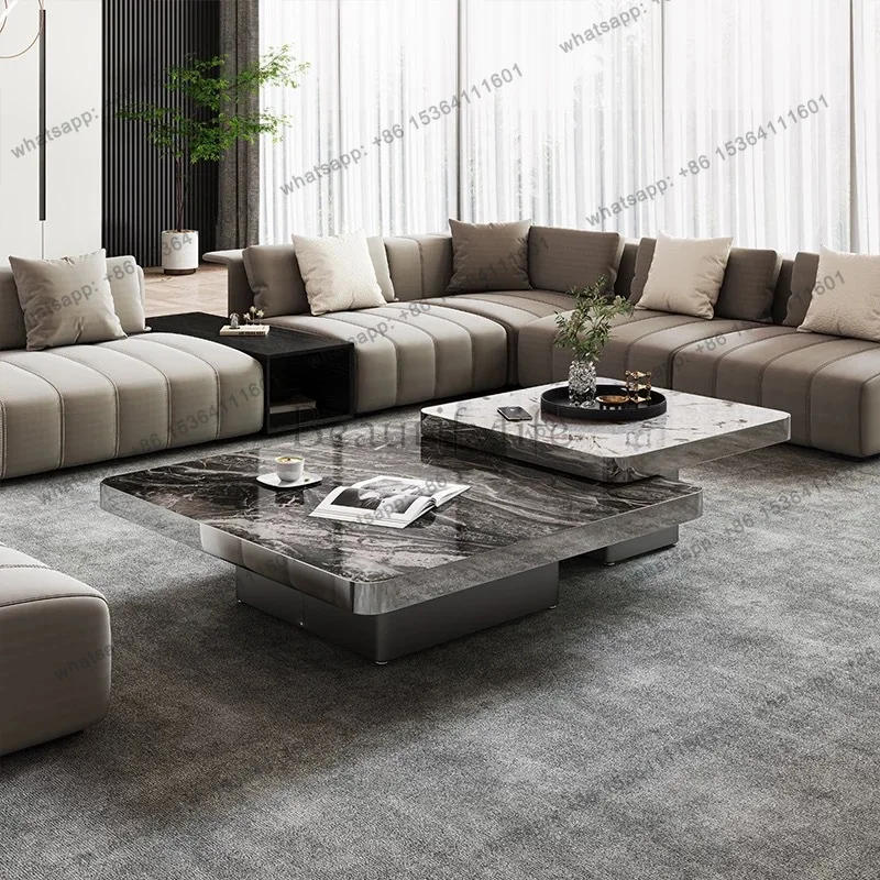 Pure handmade light luxury furniture microcrystalline stone square coffee table combination Italian minimalist high sense