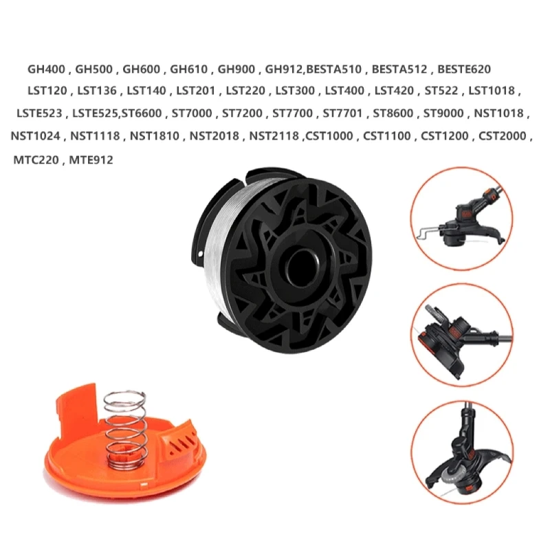 Paket berisi 6 Kumparan Pemangkas Rumput, untuk Pemangkas Rumput Hitam dan Tingkat