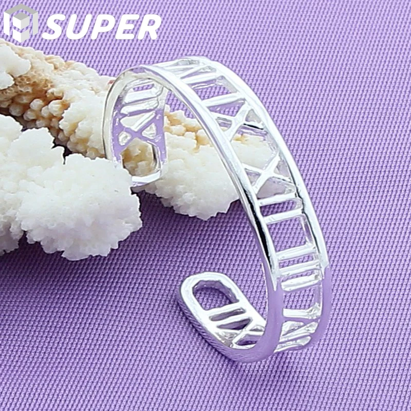 

925 Sterling Silver Roman Numerals Bangle Bracelet For Woman Man Fashion Wedding Engagement Party Jewelry