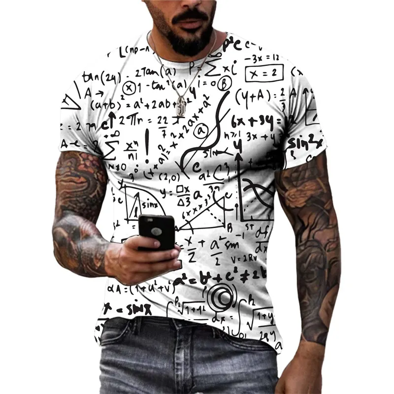 Summer New Fashion 3D Mathematical Formula graphic t shirts Trend Men Casual Street Retro Style Printed O-neck Short Sleeve Tees