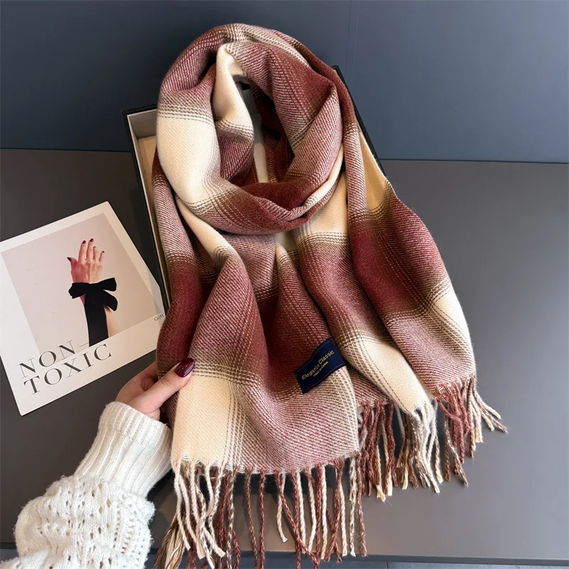 

2025 Fashion Plaid Designer Luxury Winter Scarf Women Cashmere Shawl Blanket Wrap Pashmina Tassel Warm Lady Hijab
