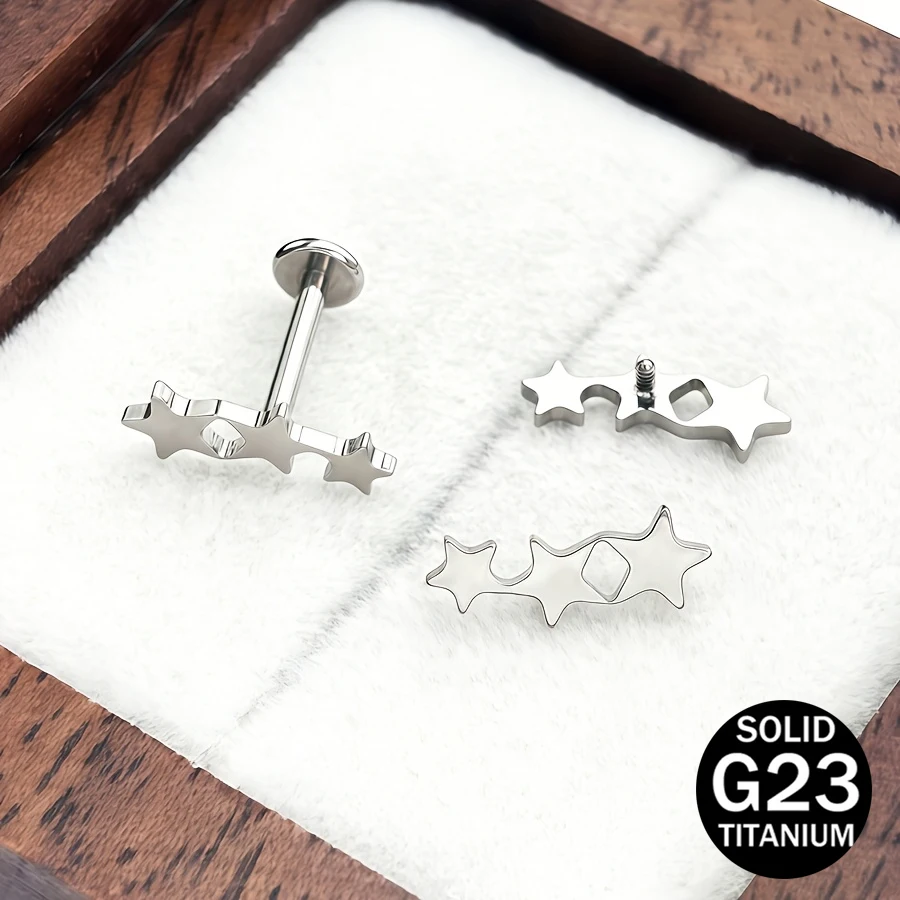 1pc F136 Titanium Internal Thread 16G Lip Stud Earring Cartilage Accessories Five-Pointed Star Earring Easy And Stylish Unisex