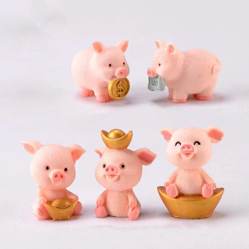 Cute Fortune Pig Resin Miniature Crafts Christmas Pendant Lucky Piggies Cake Topper Decoration DIY Micro Landscape New Year 2021