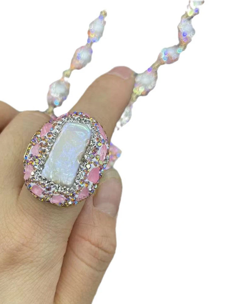 Baroque Pearl Natural Stone Crystal Jewelry Set for Women Bold Geometric Design Charm Necklace Bracelet Earrings Ring Fashion