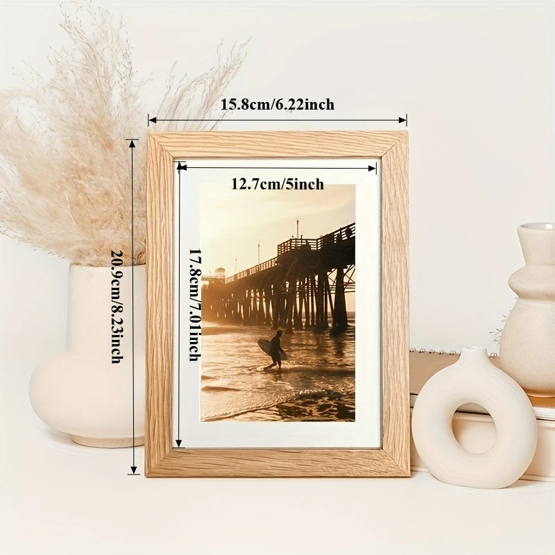 3pcs Natural Wood Color Photo Frames Display 4x6 with Mat or 5 X 7 Without Mat for Desktop Office Home Reception Area Home Decor