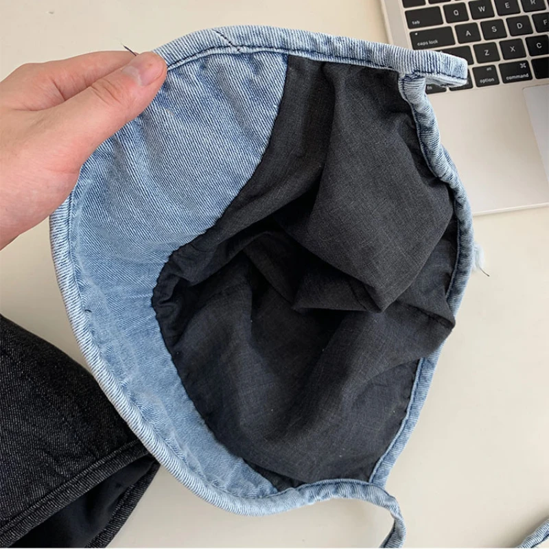 2024 neue Japanische und Koreanische Retro Denim Eimer Hut frauen Mode Krawatte Vier Jahreszeiten Gewaschen Denim Becken Hut Kurze krempe Sonnenhut – Detail 21