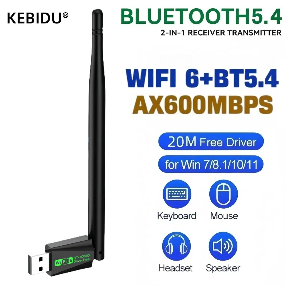 Bluetooth 5.4 WiFi USB Adapter 2.4GHZ+5GHZ Dual Band WIFI 900Mbps High-Speed Wireless Card Receiver for Computer PC Laptop