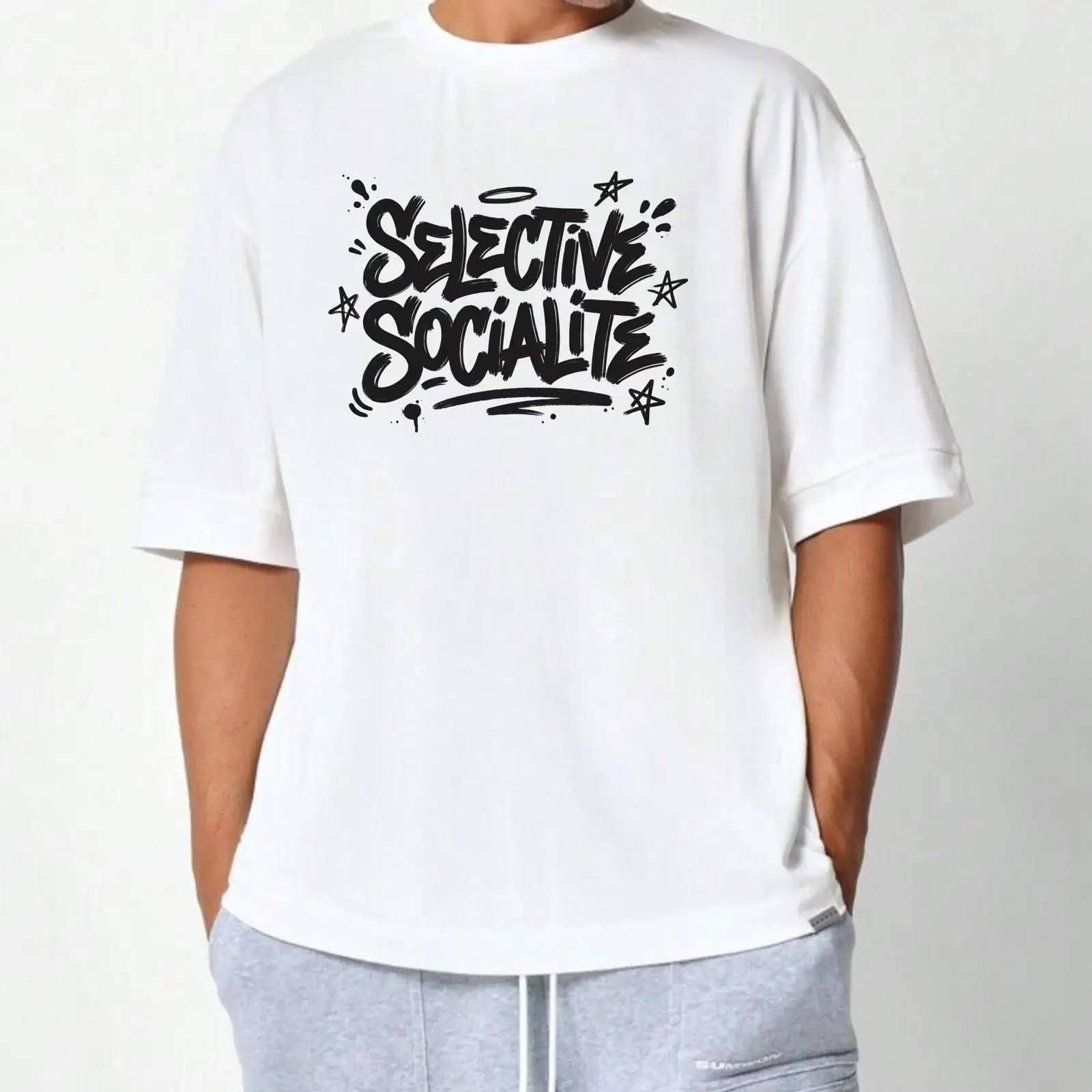 Graffiti Handstyle T Shirt Selective Socialite Funny Introvert Novelty Black XXL Top vintage Washed homme Versatile Casual