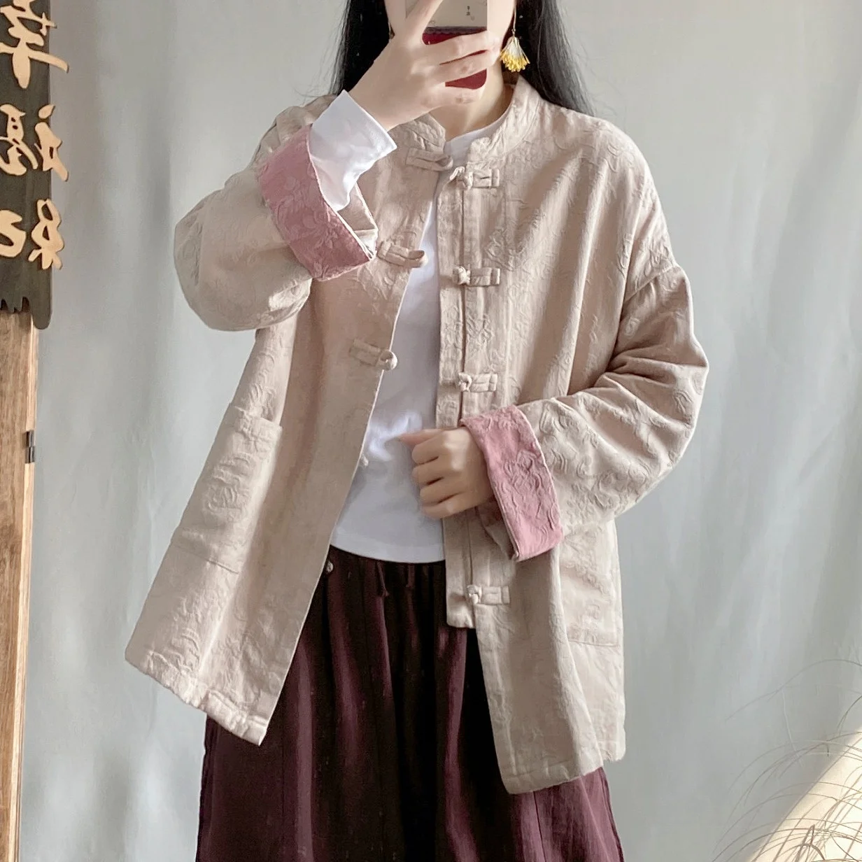 

Новый китайский костюм Sle Tang irt, женское пальто Zen Faion Long Sve из хлопка и льна на пуговицах, осенняя верхняя одежда