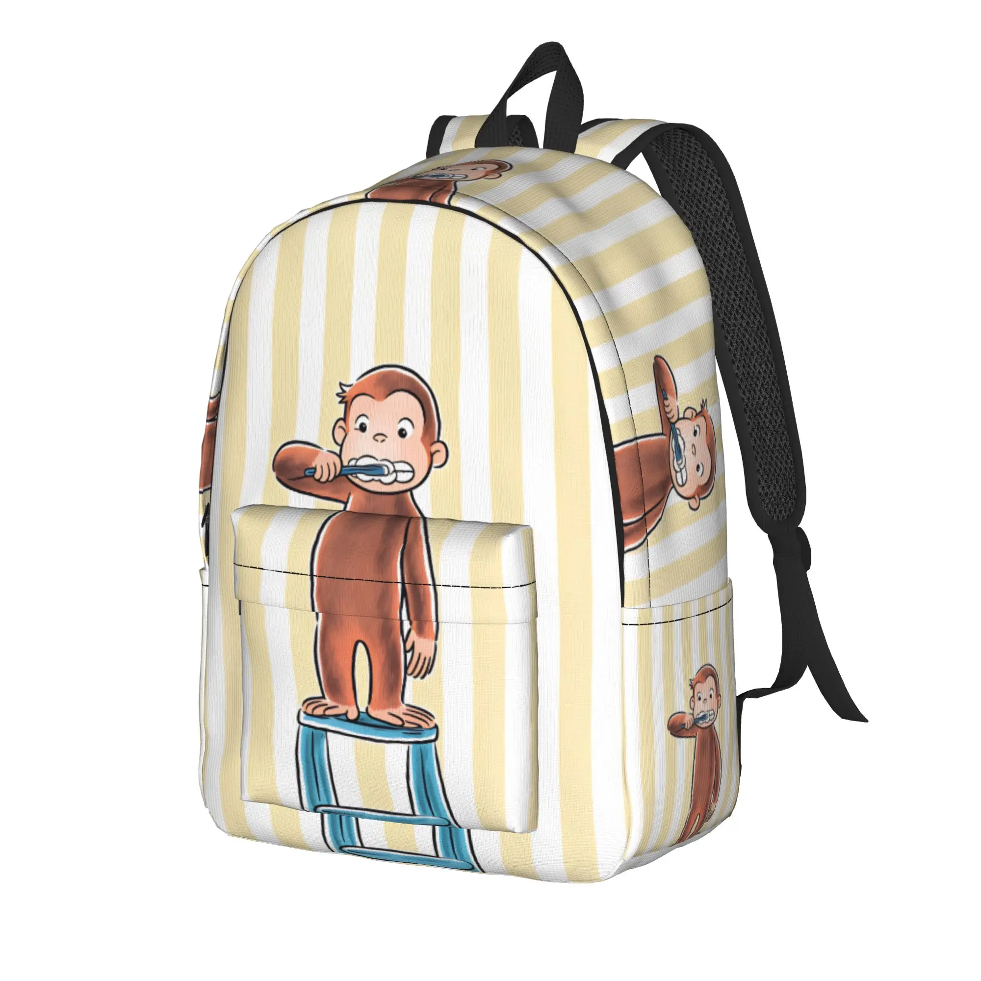 The Curious Monkey Backpack  Boy Girl Polyester Sport Backpacks Print Streetwear High School Bags Rucksack