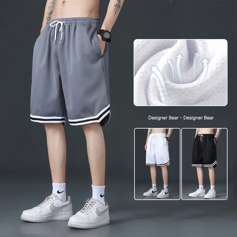 Summer Thin Shorts Men Breathable Mesh Fabric Baggy Basketball Short Sporty Bermuda Knee Length Pants Running Joggers Sweatpants