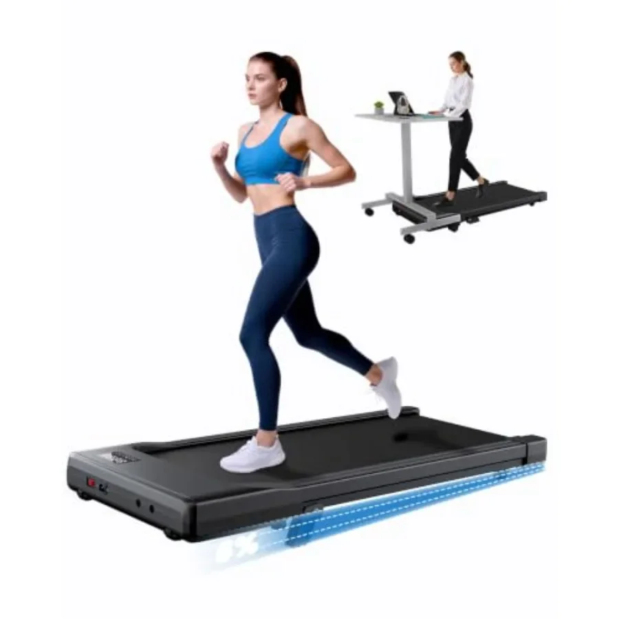 Walking Pad Treadmill for home use, aluminum alloy frame, black finish, foldable design with 3-level incline and adjustable han