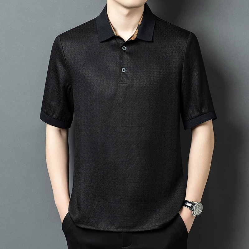 Natural Real Silk 100% Polo Shirts For Men Short Sleeve Luxury Summer Quality Gambiered Canton Gauze Lightweight Polos De Hombre