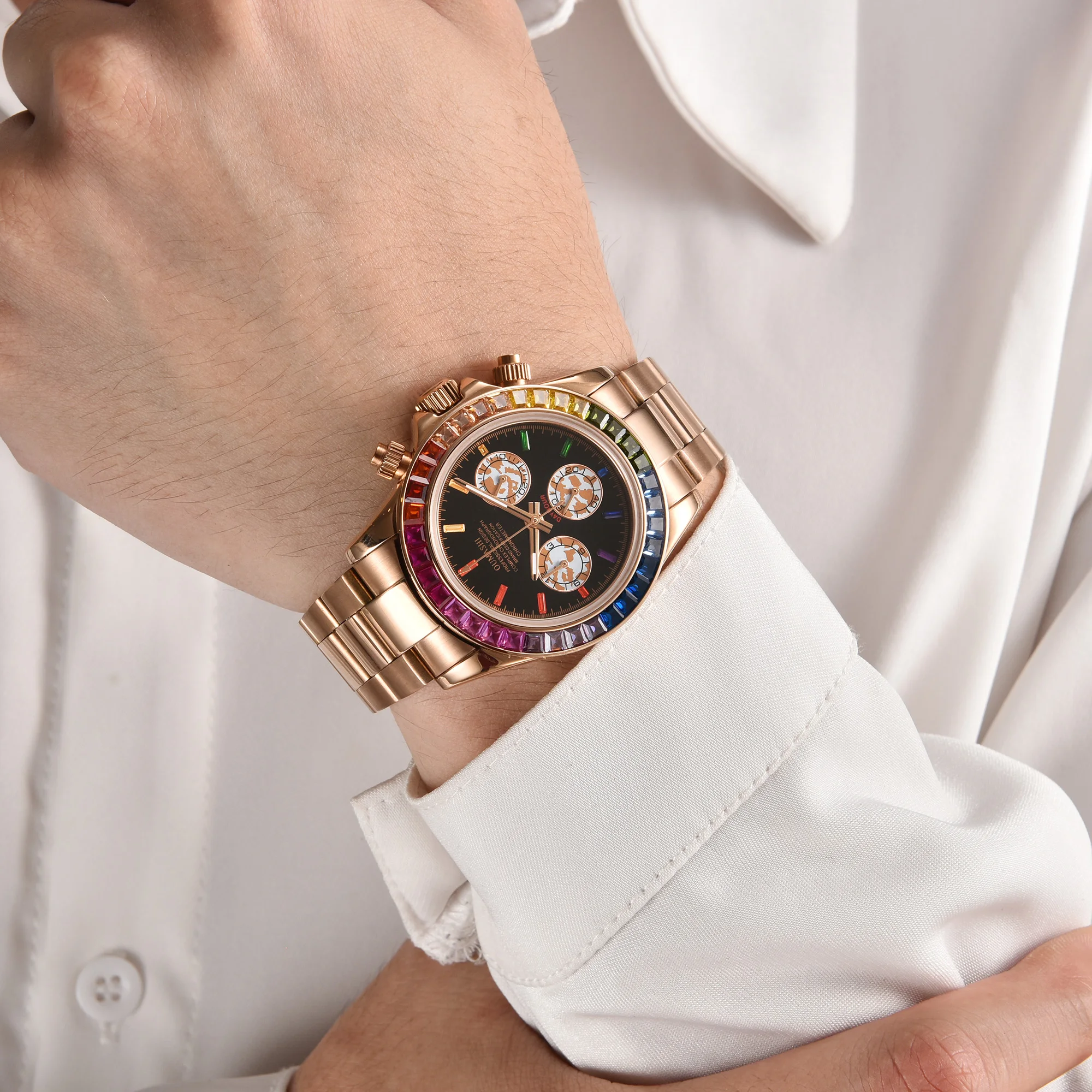 ساعة كرونوغراف VK63 للرجال من زجاج الياقوت المقاوم للصدأ مقاومة للماء حافظة صلبة مضيئة ساعة رياضية للرجال