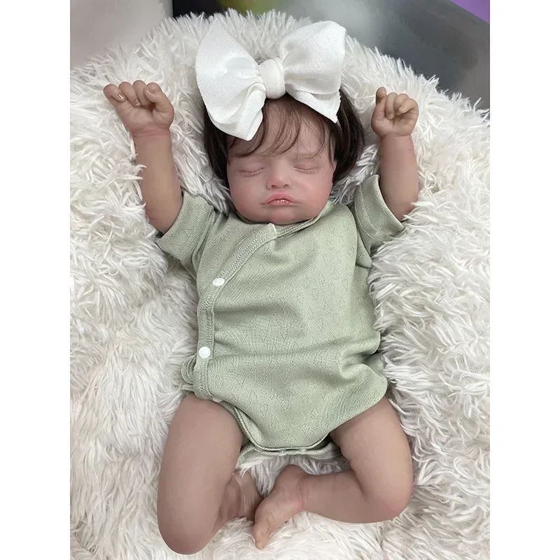 45cm Rosalie Reborn Baby Newborn Doll Lifelike Soft Touch Full Body Silicone Layers Painting 3D Skin with Hand Rooted Hair