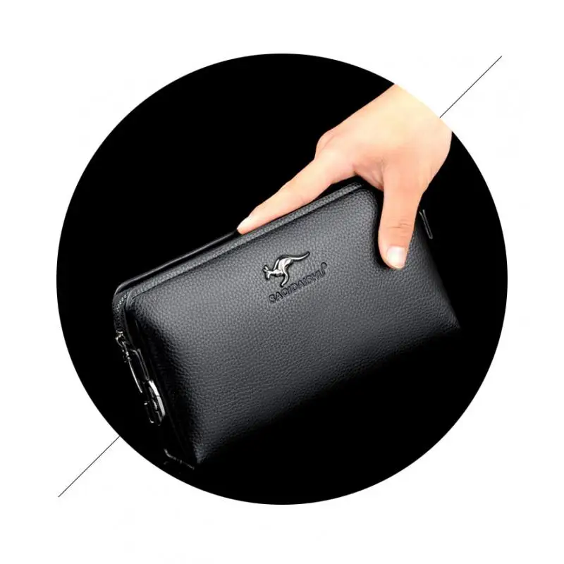 New Men's clutch purse High end PU Leather Long Wallet Large Capacity Multi Card Slot Wrist Bag Password Anti theft Phone Bag