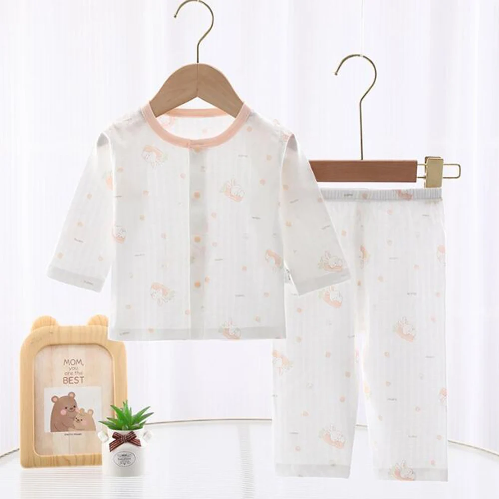 Baby Girl Outfit Set Summer Thin Long Sleeve Tops Pants Two Pieces Air Conditoning Baby Boy Clothing Sets