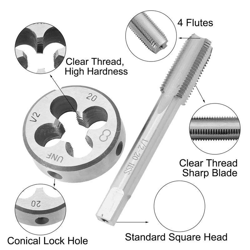 2pcs American tap die set 1/2 9/16 5/8 11/16 3/4 13/16 7/8  1inch,