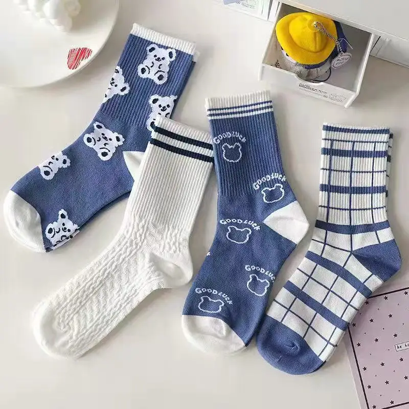 5 Pairs Women Socks Fashion Cute Cotton Breathable Socks Japanese Style Cute Rabbit Embroidery Casual Girls Sweet