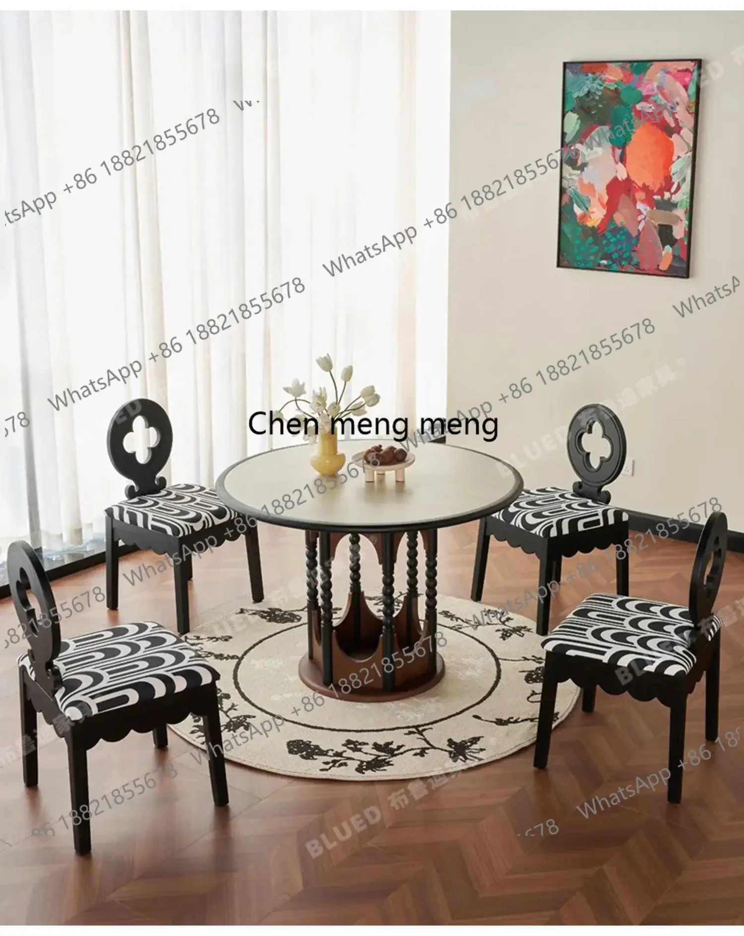 

CC182 Medieval dining table rock slab solid wood retro round dining table household small unit travertine dining table chair