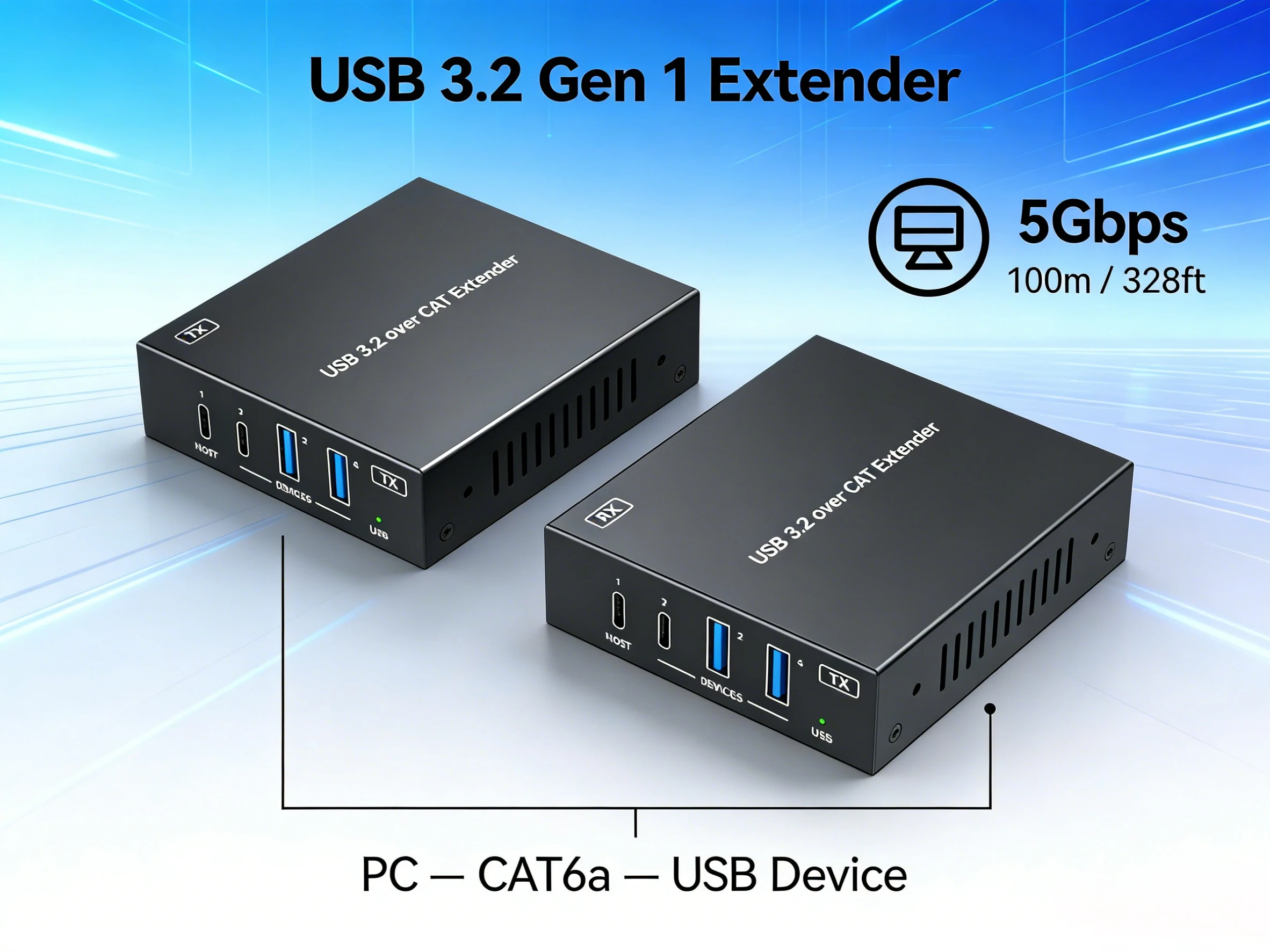 USB3.2 USB3.0 Extender Over CAT6 100m 5Gbps USB Type-C and USB Type-A Ports USB Extender 328ft FSYNC RS232 for Industrial Camera