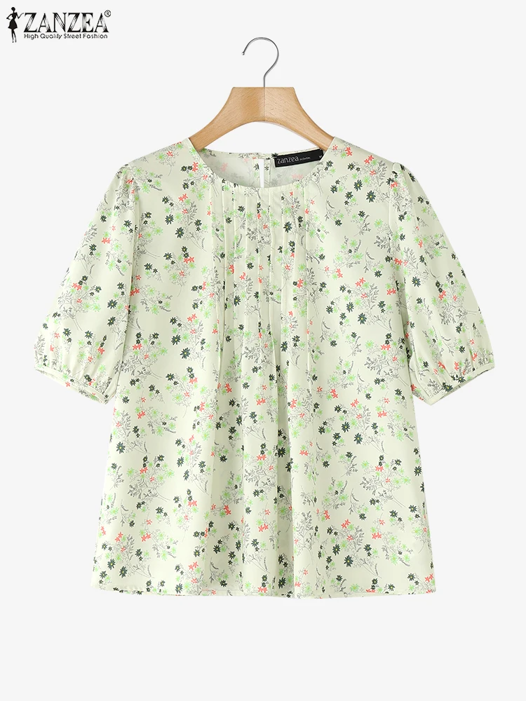 

ZANZEA Women Short Sleeve Tops Ditsy Floral Print 2025 Summer Fashion Bohemian Blusas Mujer Casual Pintuck Detail O-Neck Blouses