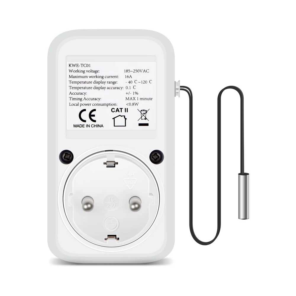 Imagem -06 - Tomada Termostato Digital com Temporizador Controlador de Temperatura Sensor de Saída Plugue ue Interruptor de Aquecimento e Refrigeração Kwe-tc01 16a 230v