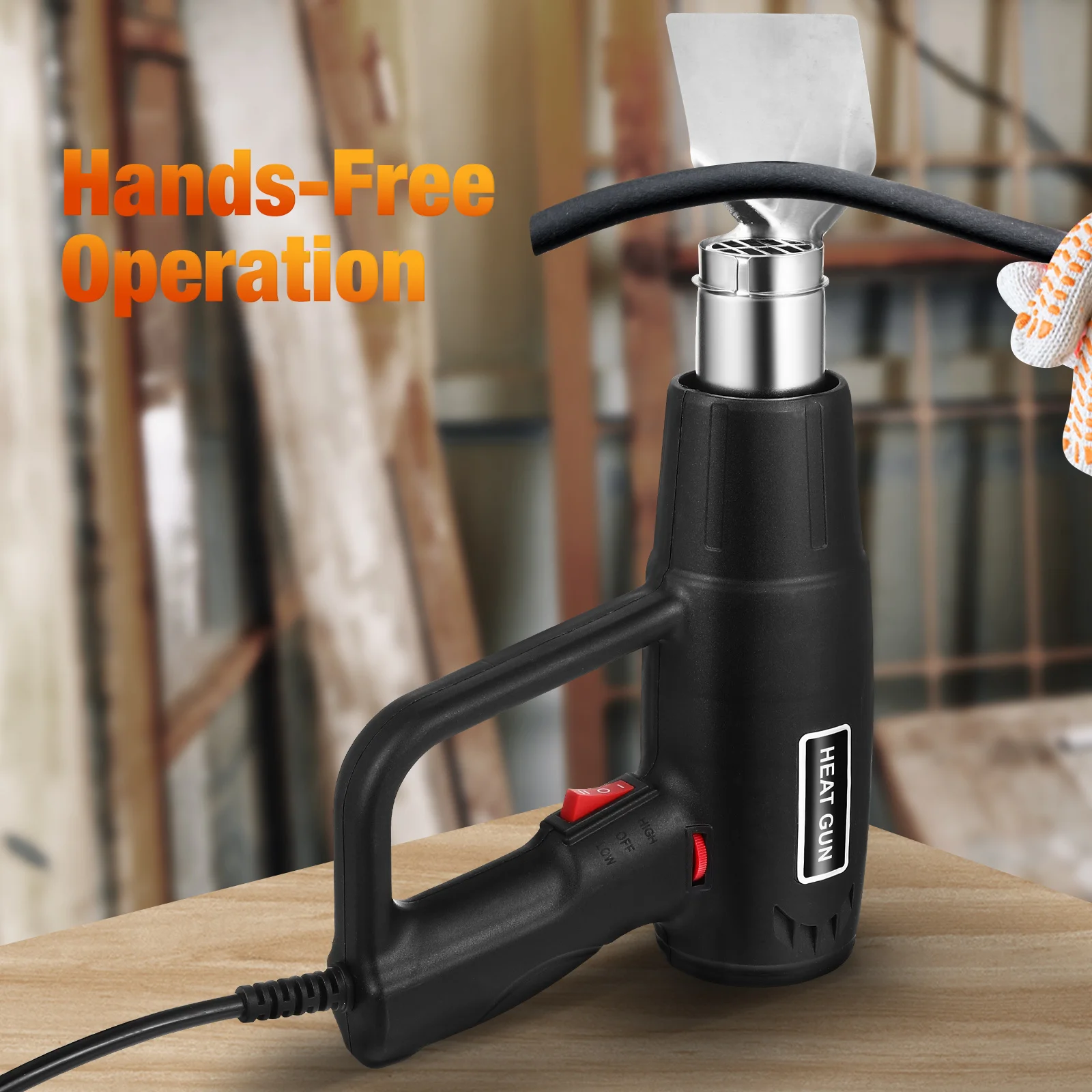 

1500W Hot Electric Heater Adjustable Temperature Corded Handheld Blower With 6 Nozzles For Shrink Wrap Pvc Repair