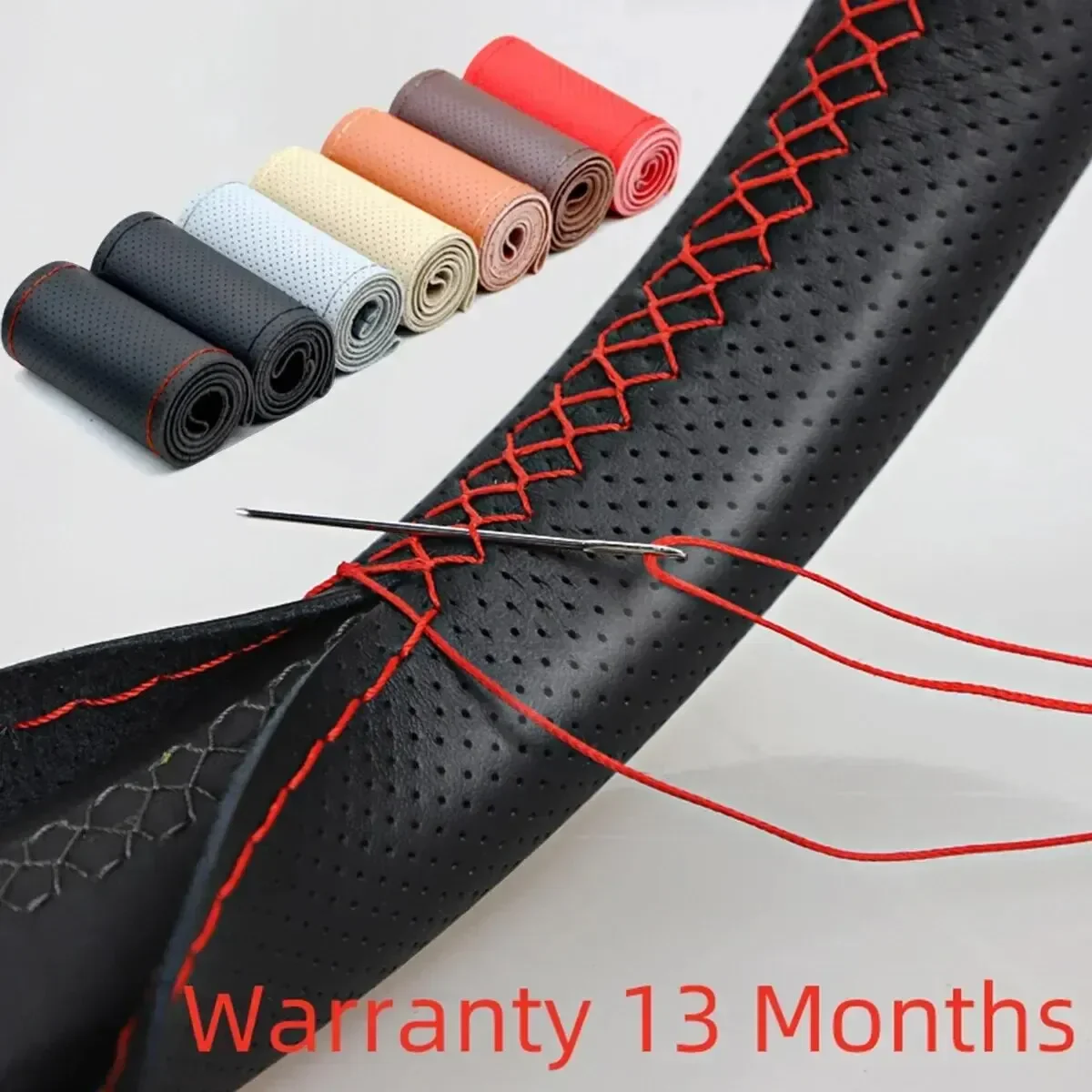 Universal Leather Car Steering Wheel Stitch On Wrap Cover Fit for 38cm 14\