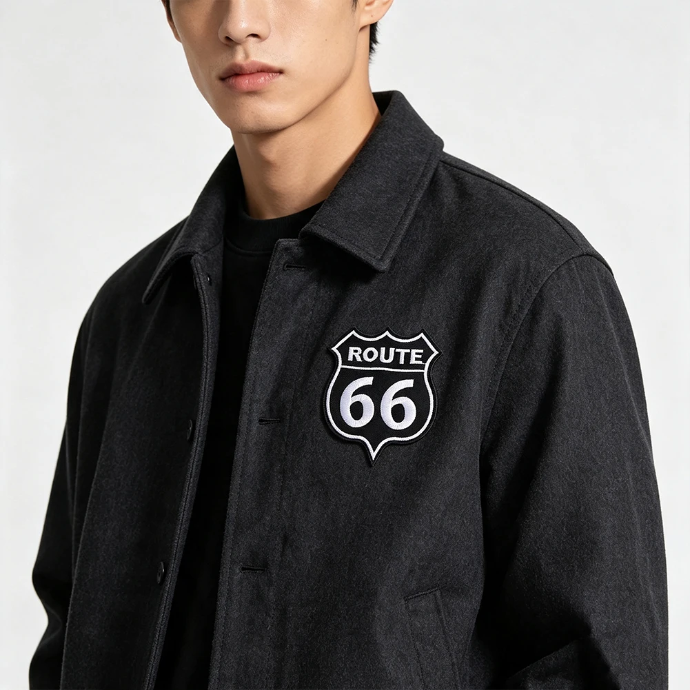 Classic Retro Black White Route 66 Highway Shield Embroidered Iron On Badge Road Sign Applique For Coat Vest Bag Shirt Timeless