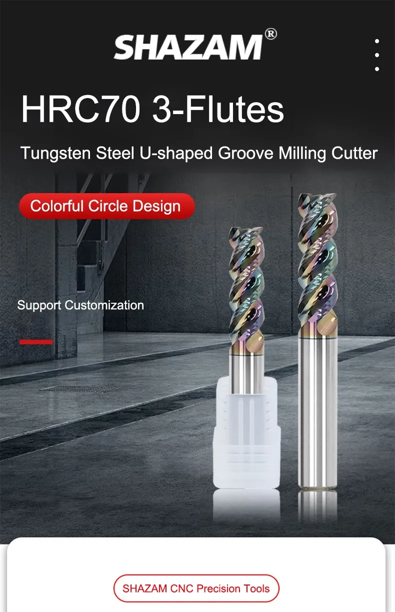 SHAZAM CNC-Bearbeitungswerkzeuge für Aluminium, U-förmige Nut, Flachfräser 1,0-20 mm, Hartmetallfräser mit DLC-Beschichtung – Detail 1