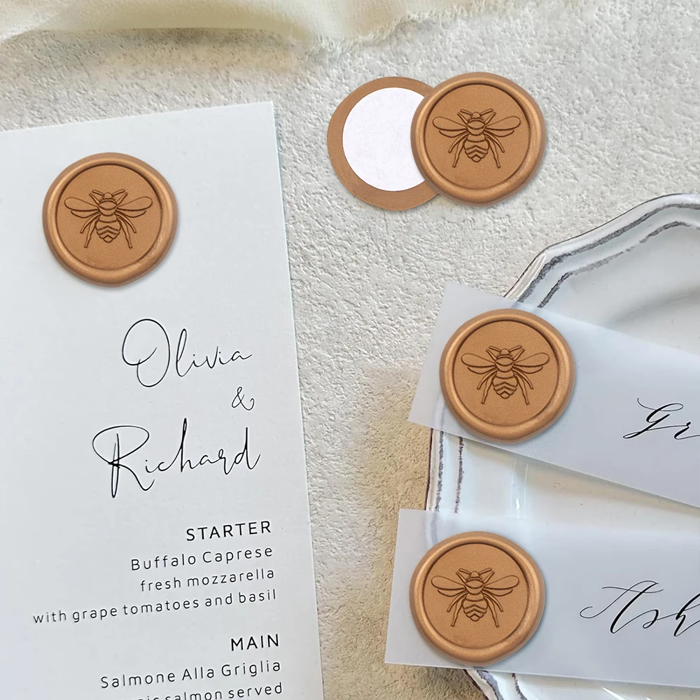 25pcs/set Wax Seal Stickers You\'re Invited Olive Branch Rose Bee Embossed Fans Mixed Pattern Self-adhesive Stickers DIY Decor