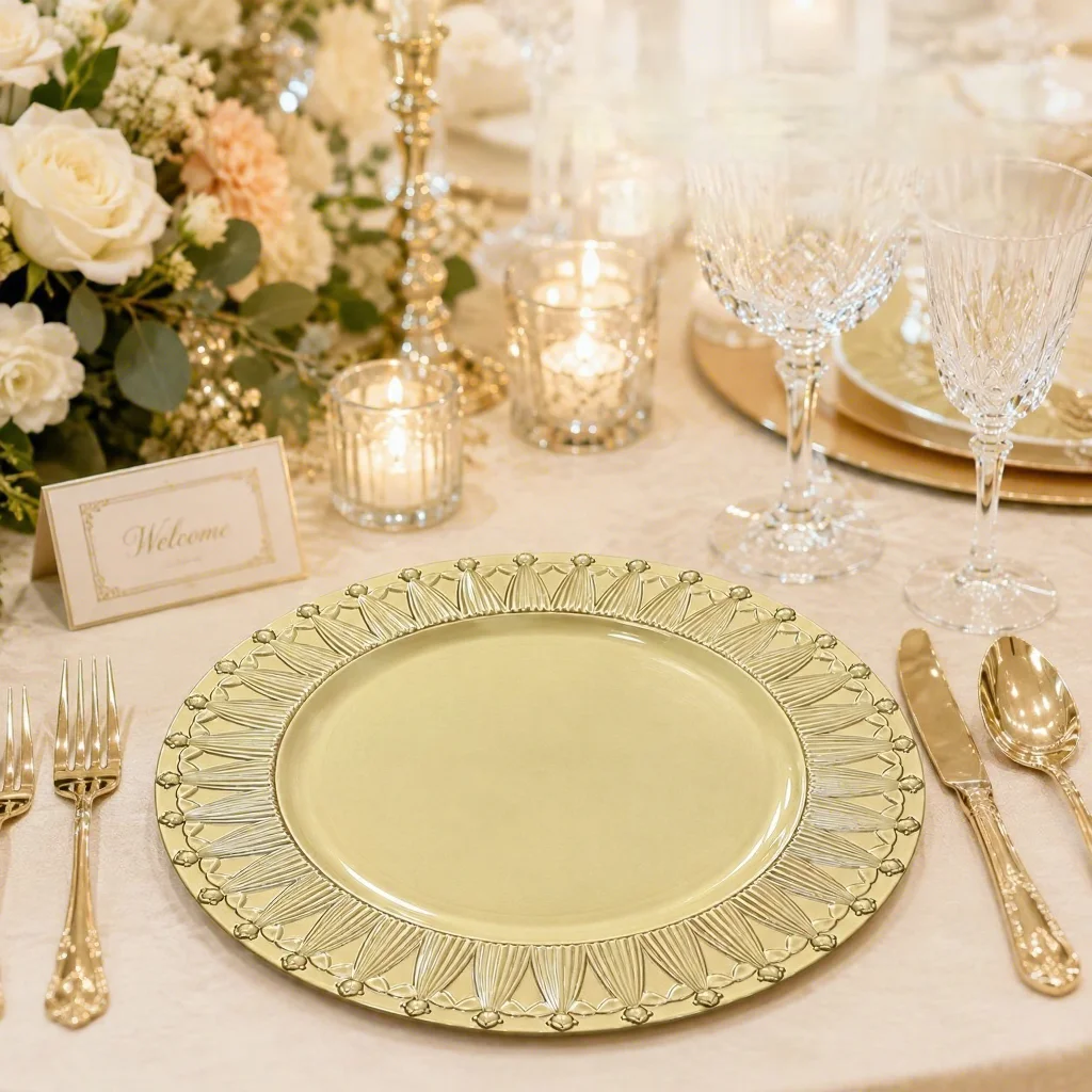 13 Inch Plastic Charger Plates Decorative Dinner Plate Table Setting Fruit Tray Snack Dish for Wedding Party Banquet Hotel Cater