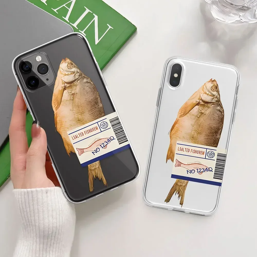 Funny Salted Fish Phone Case for IPhone 13 11 12 14 16 15 Pro Max Mini XS MAX SE2 7 8 Plus Cartoon Couple Soft Cover Fundas Skin